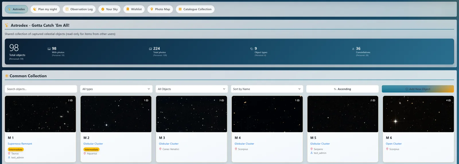 Astrodex gallery of captured objects